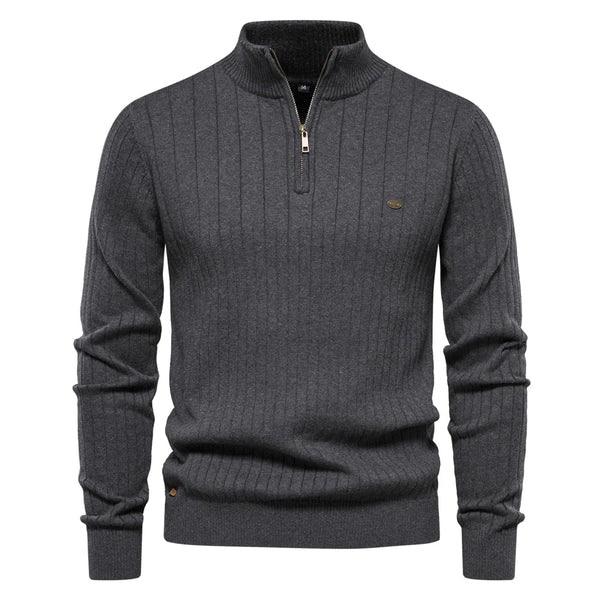 Stand-up men's sweater half-zip solid color knit quality